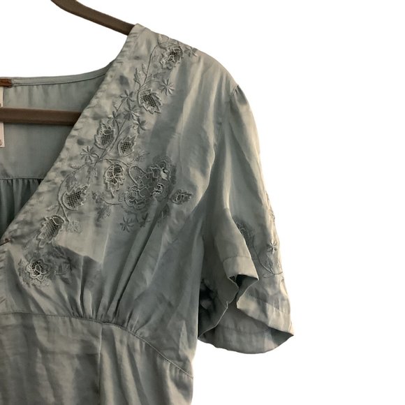 Vintage FREE PEOPLE Light Green Lace V-Neck  Embroidered Blouse-SIze Small - Picture 5 of 10